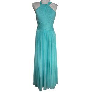 David's Bridal Size 4 Long Mint Green Halter Evening Gown Dress Ruched Waist